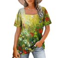 thumbnail image 2 of Ichuanyi Womens Tops, Summer Women's Print Short Sleeve Square Collar Pullover Casual T Shirt Top, 2 of 5