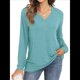 thumbnail image 3 of Blusas Tipo Túnica de Larga para Mujer, con Cuello en V, Botones y Ribete Suave, Informales y Holgadas Lago Azul M, 3 of 7