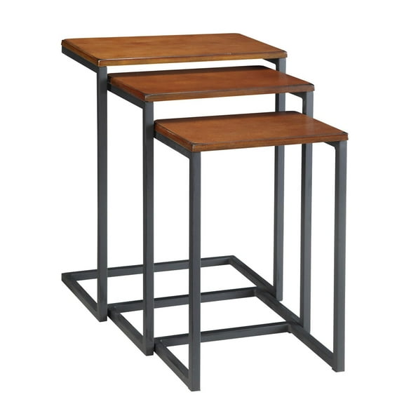 Contemporary Home Living Set of 3 Chestnut Brown and Black Nesting Tables with Mango Wood Top 23.5"