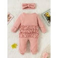 thumbnail image 5 of HWJAD Baby Girls Knit Footies Newborn Zip Up Onesie Romper Ruffles Infant Long Sleeve Jumpsuit Headband Clothes, 5 of 8