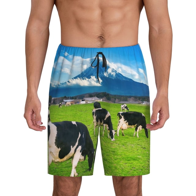 Fotbe Grazing Cows Mountain View Pantalones Cortos de Pijama para Hombre, Ropa de Dormir, Pantalones de Pijama Cortos para Hombre-3X-Large