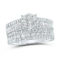 thumbnail image 2 of Solid 10K White Gold His and Hers Real Natural Diamond Trio Three Rings Set Cluster Matching Rings Wedding Band Set 1 Carat - ( 1.15 Cttw ) - Ladies Size 8 - Mens Size 8, 2 of 7
