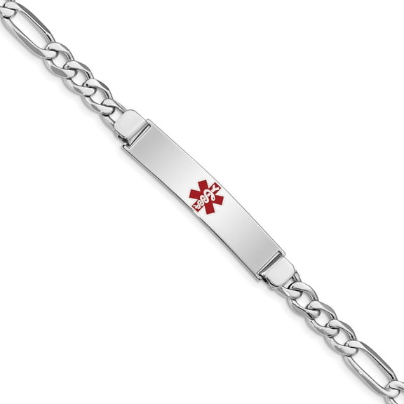 Sterling Silver Rhodium-Plated Medical Id Figaro Link Bracelet Made In United States xsm36-7