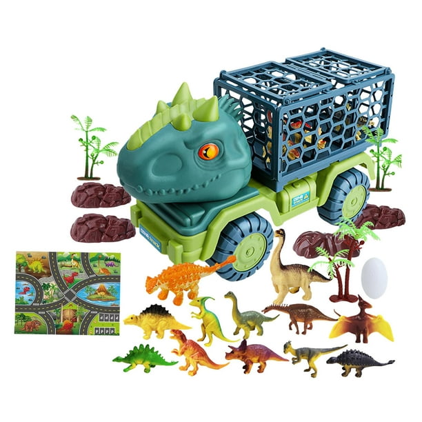 Dinosaur Truck Transporter and Cage with Dinosaur Figures Pull Back Dino  Car for Style E