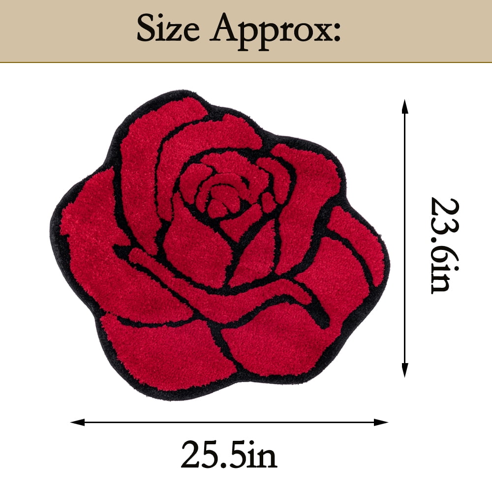Red Rose Bath Mat for Bathroom Non Slip Flower Shaped Absorbent Bath Rug Fluffy Shower Rugs Washable Decor Floral Small Rug Doormats 23.6x25.5in