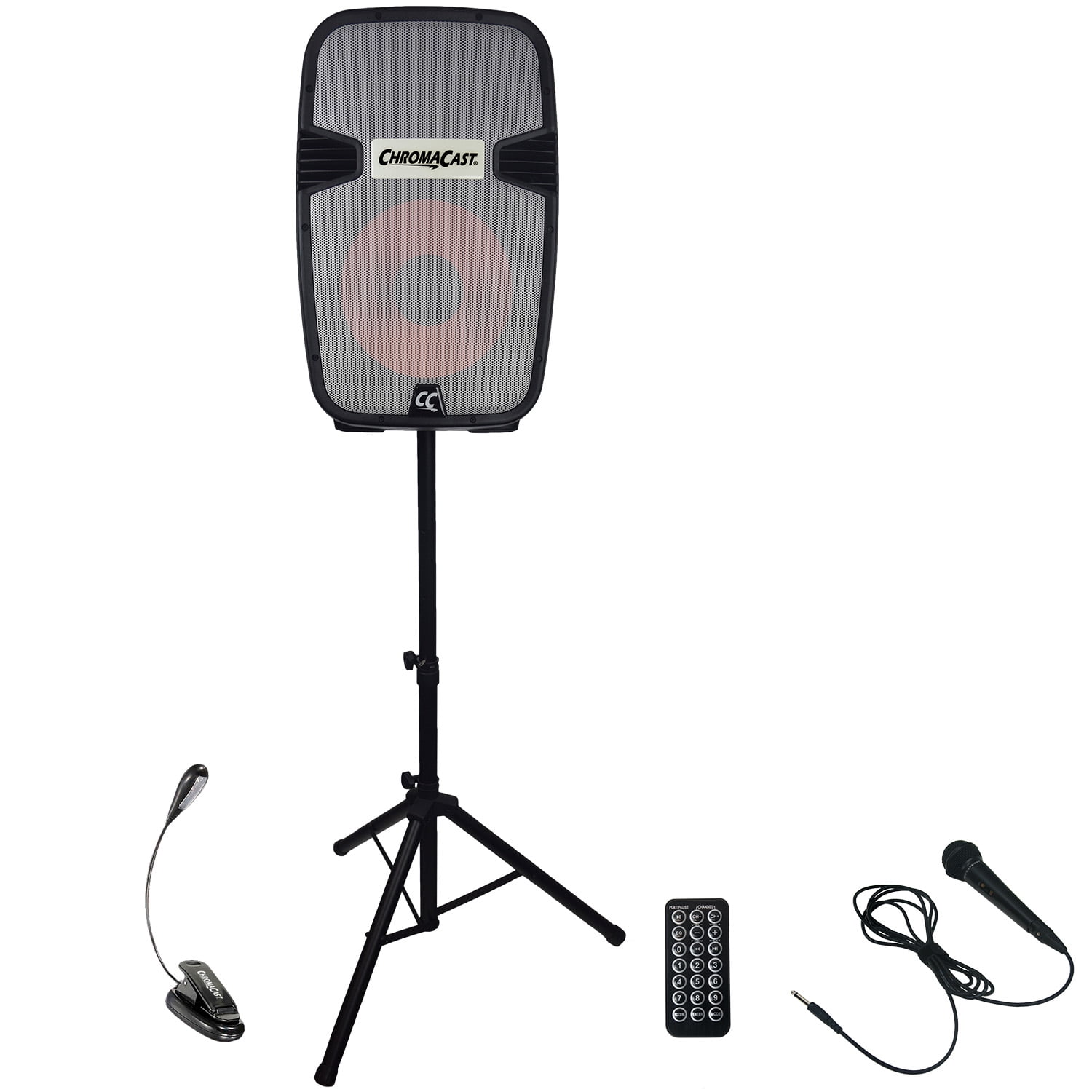 ChromaCast Portable PA 2 Channel Active 120 watt Sound System with Speaker Lights, Microphone