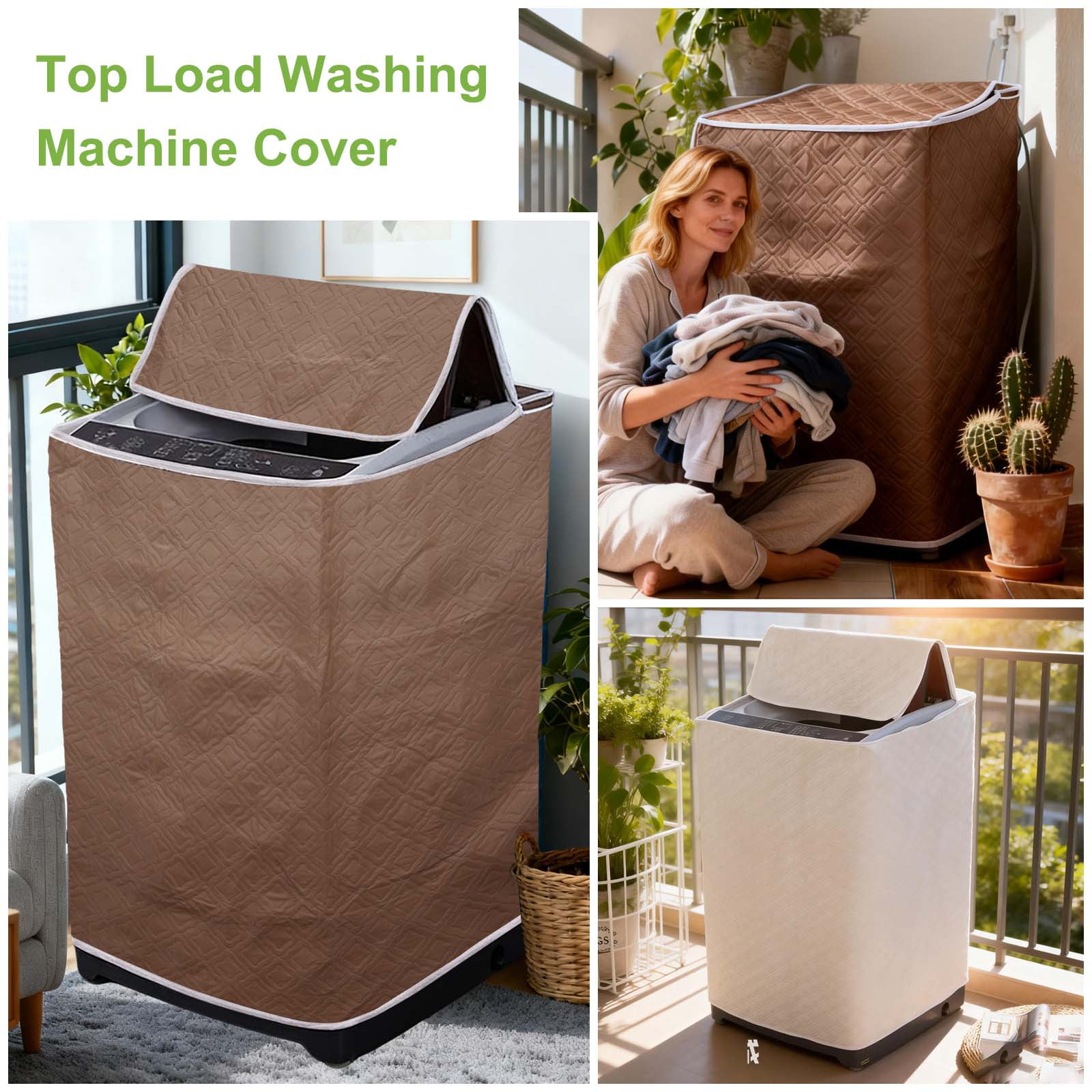 Washer and Dryer Covers 24"x24"x37"- Waterproof, Dustproof PEVA Top Load Washing Machine Cover with Zipper for Laundry Room Balcony, Blue