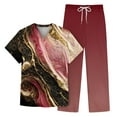 thumbnail image 1 of Men's Short Sleeve V Neck Print Chest Pocket Care Top Elastic Waist Pants Two Piece Work Suit 3XL, 1 of 4