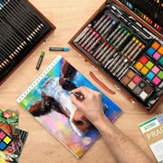Xueyu All in One 140 PCS Wooden Art Supplies Set with Drawer, Unleash Your Creativity with a Diverse Array of Premium Tools, Including Brushes, Crayons and Watercolors for Every Artistic Endeavor