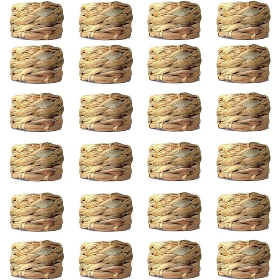 Laquedecraft Set 24 Woven Water Hyacinth Napkin Rings | Rustic Boho Wicker Napkin Holders | Natural Farmhouse Rattan Napkin Ring For Christmas, Thanksgiving Dining Table, Wedding Party