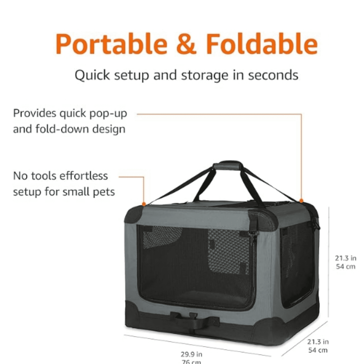 4-Doors Portable Soft-Side Folding Travel Crate Kennel for cat, Dog, an Other Small Animals, Grey, M 30" x 21" x 21"