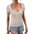 thumbnail image 3 of Liacowi Women's Slim Fit Crop Tops Casual Solid Color U-neck Short Sleeve Tee Shirt Basic Knitted Streetwear, 3 of 7