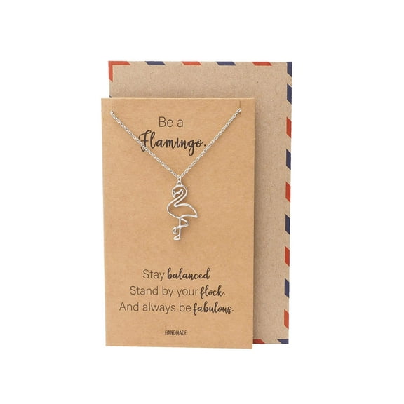 Quan Jewelry Flamingo Pendant Necklace for Women, Inspirational Jewelry with Greeting Card