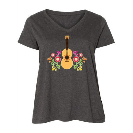 

Inktastic Guitar with Florals for Cinco De Mayo Women s Plus Size V-Neck