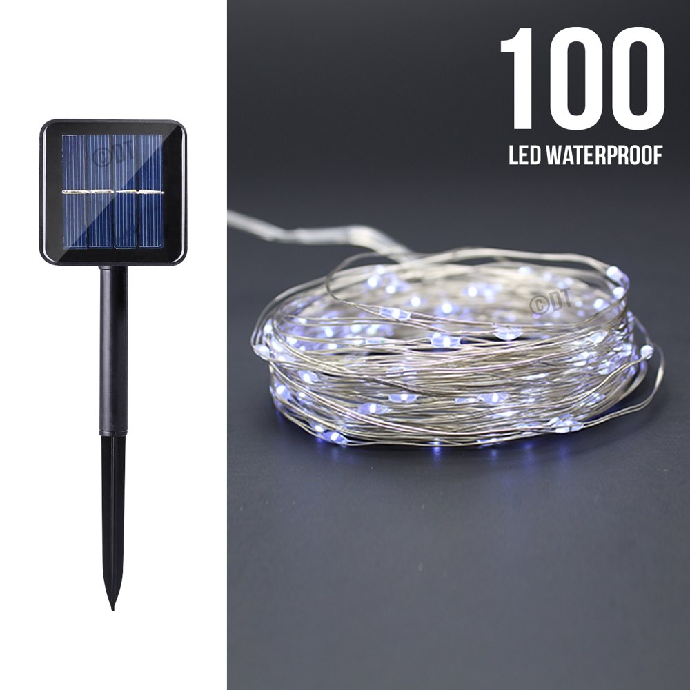Solar Powered White 10M/33FT 100LED Copper Wire Outdoor String Fairy