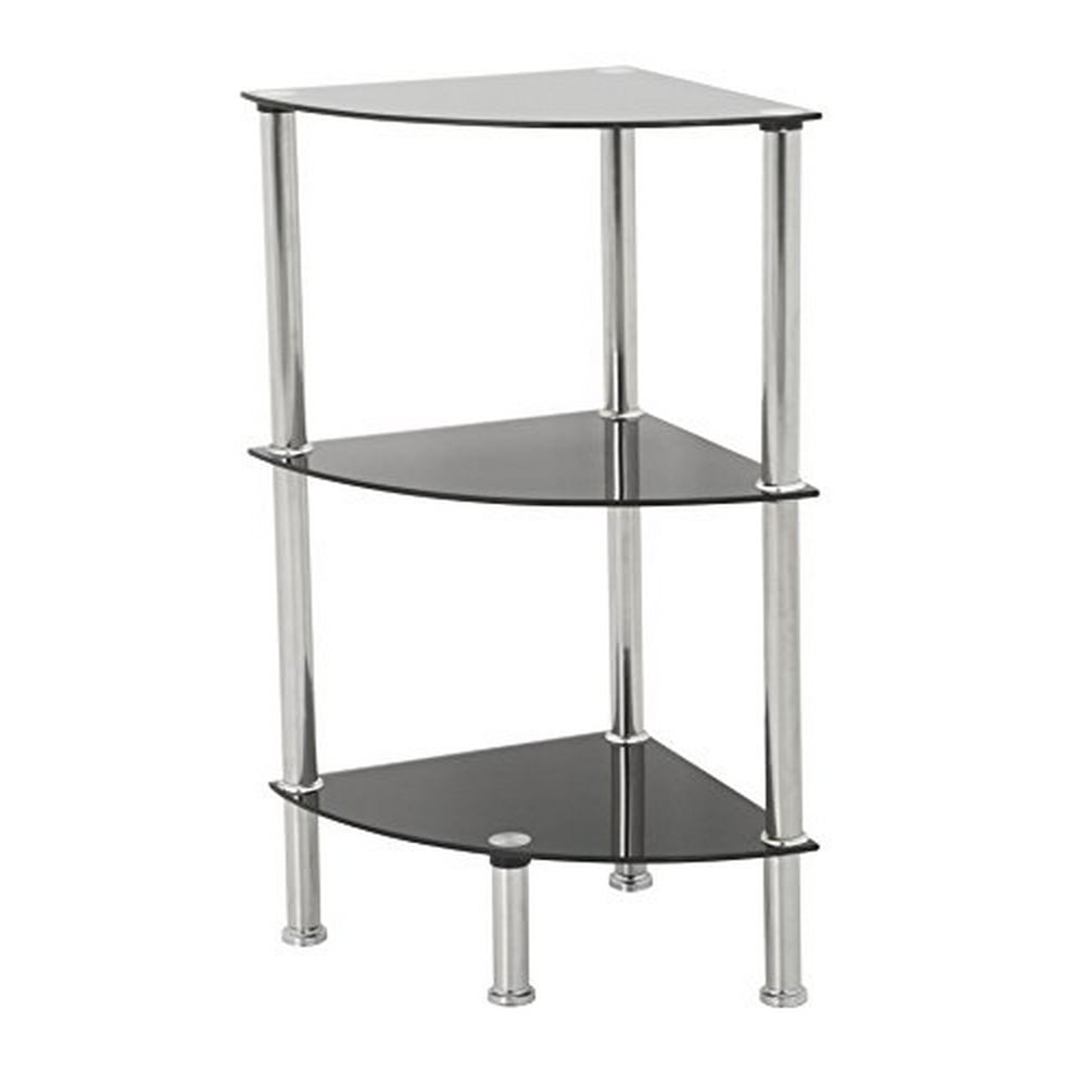 S53A 3Shelf Corner Unit, Black Glass and Chrome