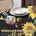 thumbnail image 4 of Yellow Sunflowers Round Tablecloth 60 inches You Are My Sunshine Butterflies Black Background Waterproof Oil-Proof Table Cloth Round Table Cover for Holiday Party Picnic Dinner Decor Indoor Outdoor, 4 of 9