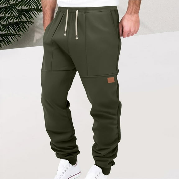 Men's Casual Joggers Sweatpants with Shaped Pockets Drawstring Elastic Waist Pants for Hiking Tapered for Active Athletic Workout