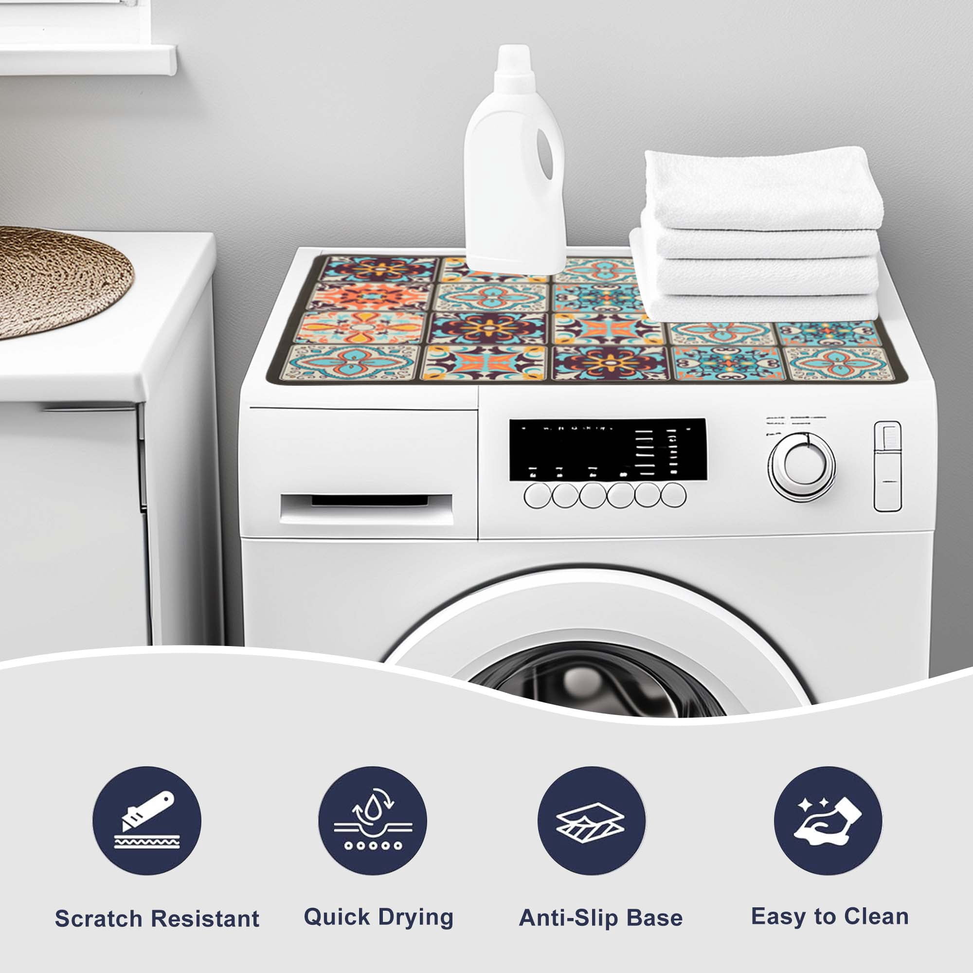 Unique Bargains Washing Machine Dust Cover Pad Grids Pattern Washer and Dryer Covers