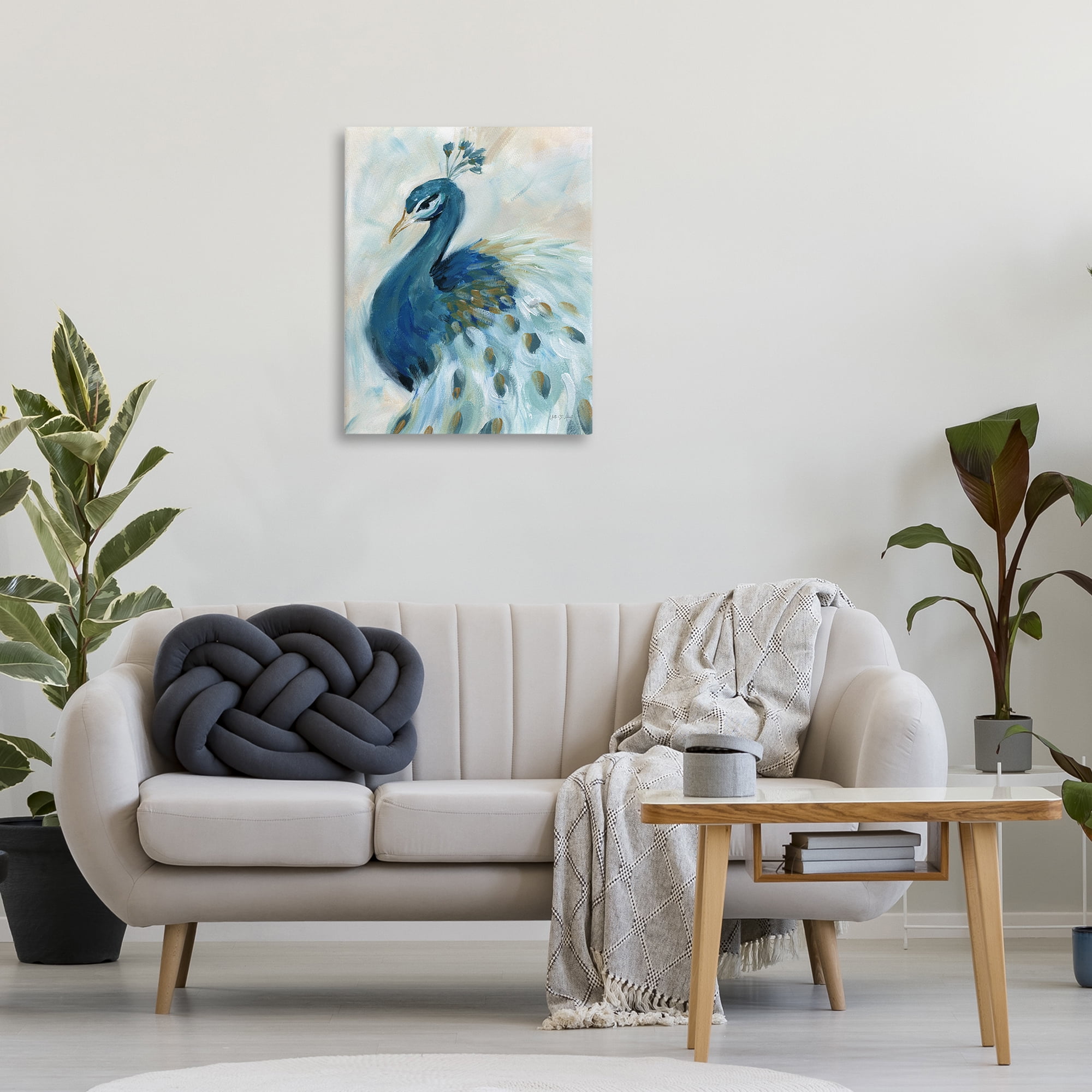 Stupell Industries Elegant Blue Peacock Animals & Insects Painting Gallery Wrapped Canvas Art Print Wall Art, 24 x 30