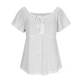 thumbnail image 5 of Eyelet Embroidery Blouse for Women Short Puff Sleeve Sweetheart Neck Tie Front Cinched Waist Peplum Style Slim Fit Elegant Summer Party Top, 5 of 9