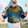 thumbnail image 5 of Zufioo Sunflower Castle Starry Sky Print Men's Baseball Short Sleeve, Moisture Wicking Button-Down Hip Hop Tee-Medium, 5 of 7