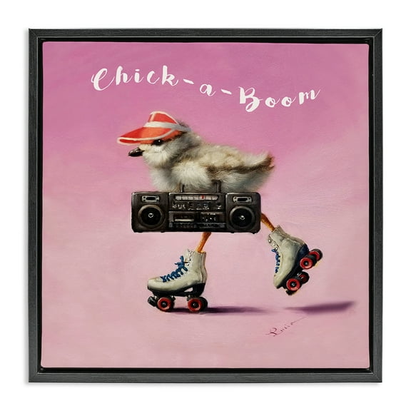 Stupell Industries Chick-A-Boom Boombox Bird Animals Painting Black Floater Framed Canvas Art Print Wall Art, 18 x 18
