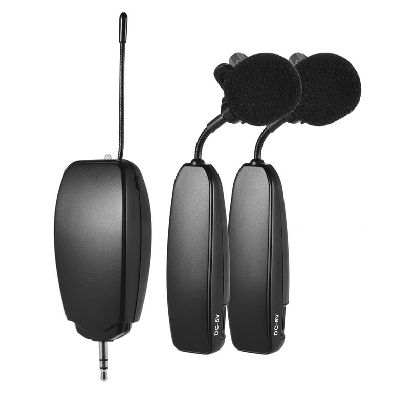 Wireless UHF Microphone System 2 and 1 Receiver Musical Instrument Lavalier Lapel Mics for Smartphone Computer Speakers Cameras Teaching Presentation
