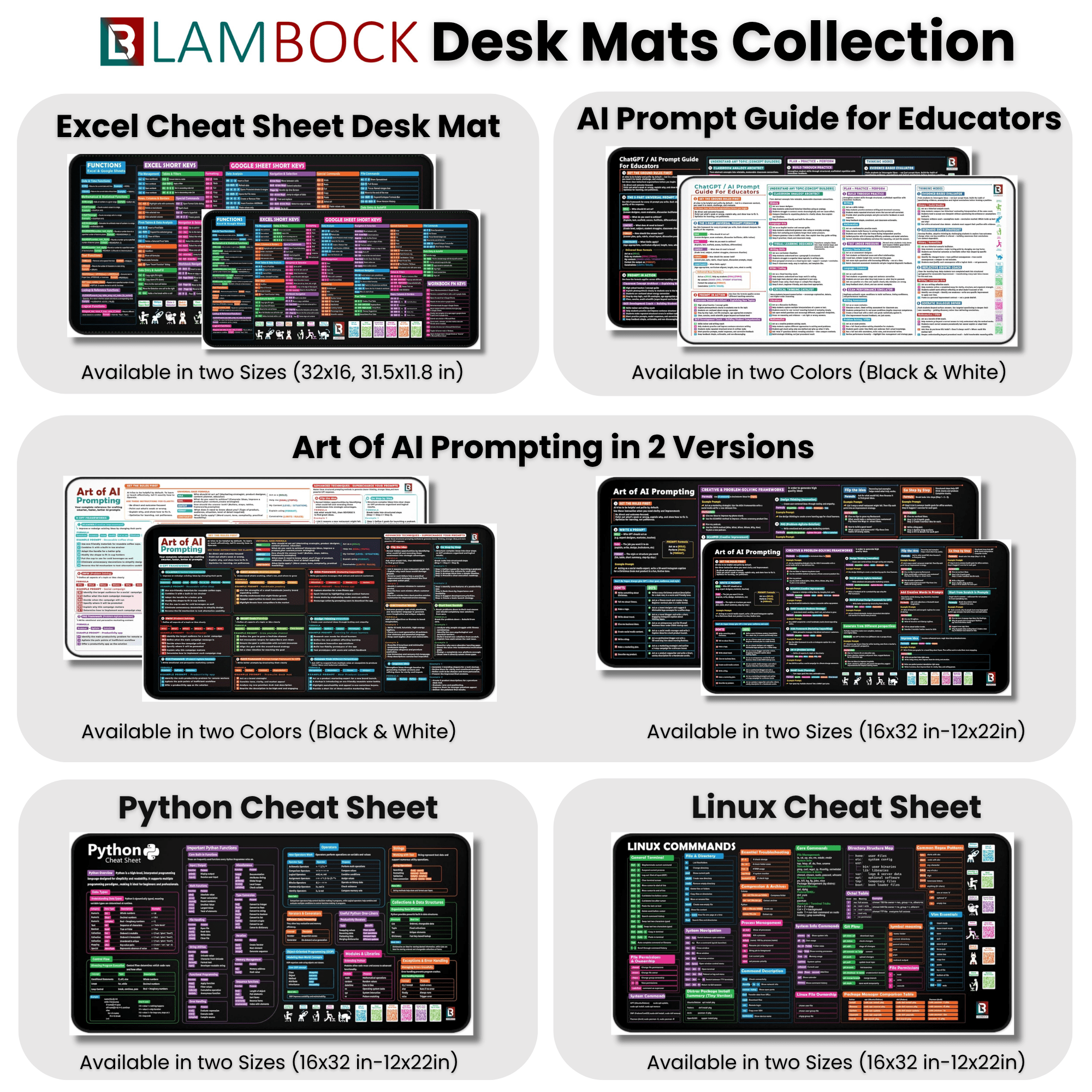 Python Cheat Sheet Desk Mat – Neoprene Coding Desk Pad with Anti-Slip Base & Stitched Edges, Python Programming 12x22 in