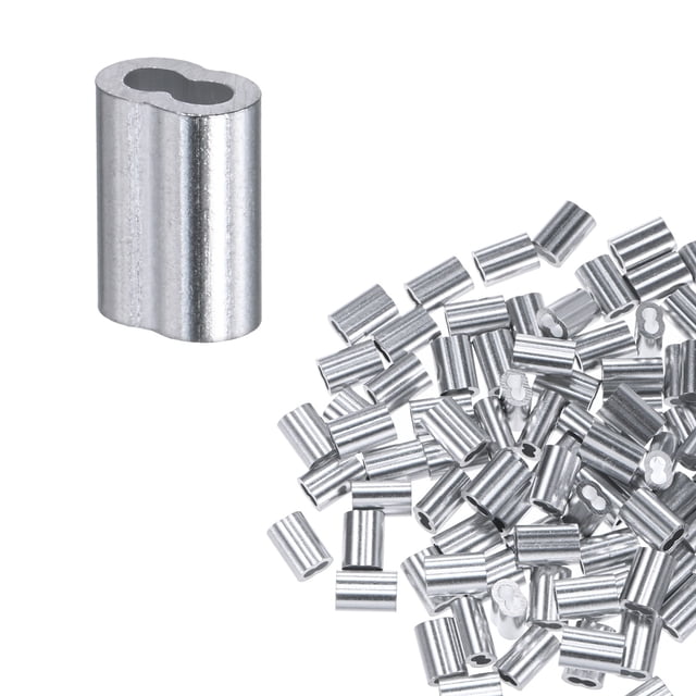 Uxcell 100-Pack Mangas de Crimpado de Aluminio, 1.5mm 1/16 Mangas de Cuerda de Alambre de Doble Barril Redondo