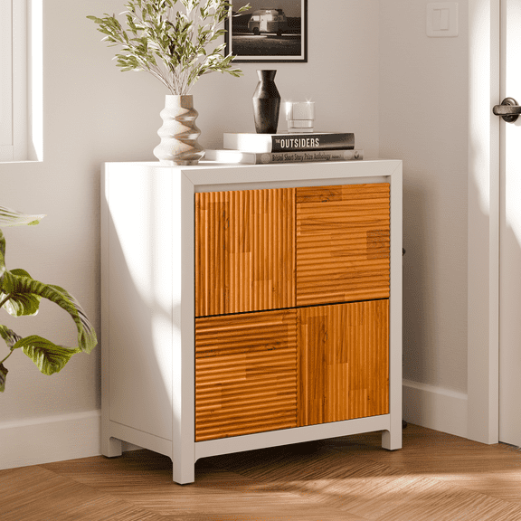 Serana 2-Door Cabinet - Ivory White & Teak Brown