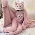 thumbnail image 1 of Sanrioed Kuromi-Pijama de terciopelo Coral para niña, conjunto de 3 piezas, capa de felpa bonita, camiseta sin mangas con tirantes gruesos, pantalones de pijama, ropa para el hogar, 1 of 5