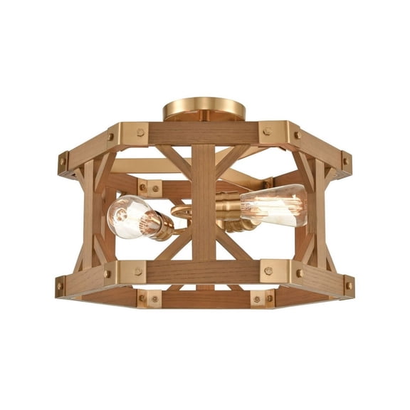 Elk Home Structure 18-inch Wide 3-Light Semi Flush Mount in Satin Brass