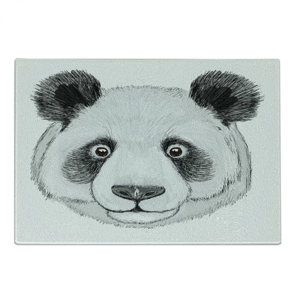 Animal Cutting Board, Panda Fluffy Fat Hand Drawn Illustration Art, Decorative Tempered Glass Cutting and Serving Board, Small Size, Lime Green White, by Ambesonne