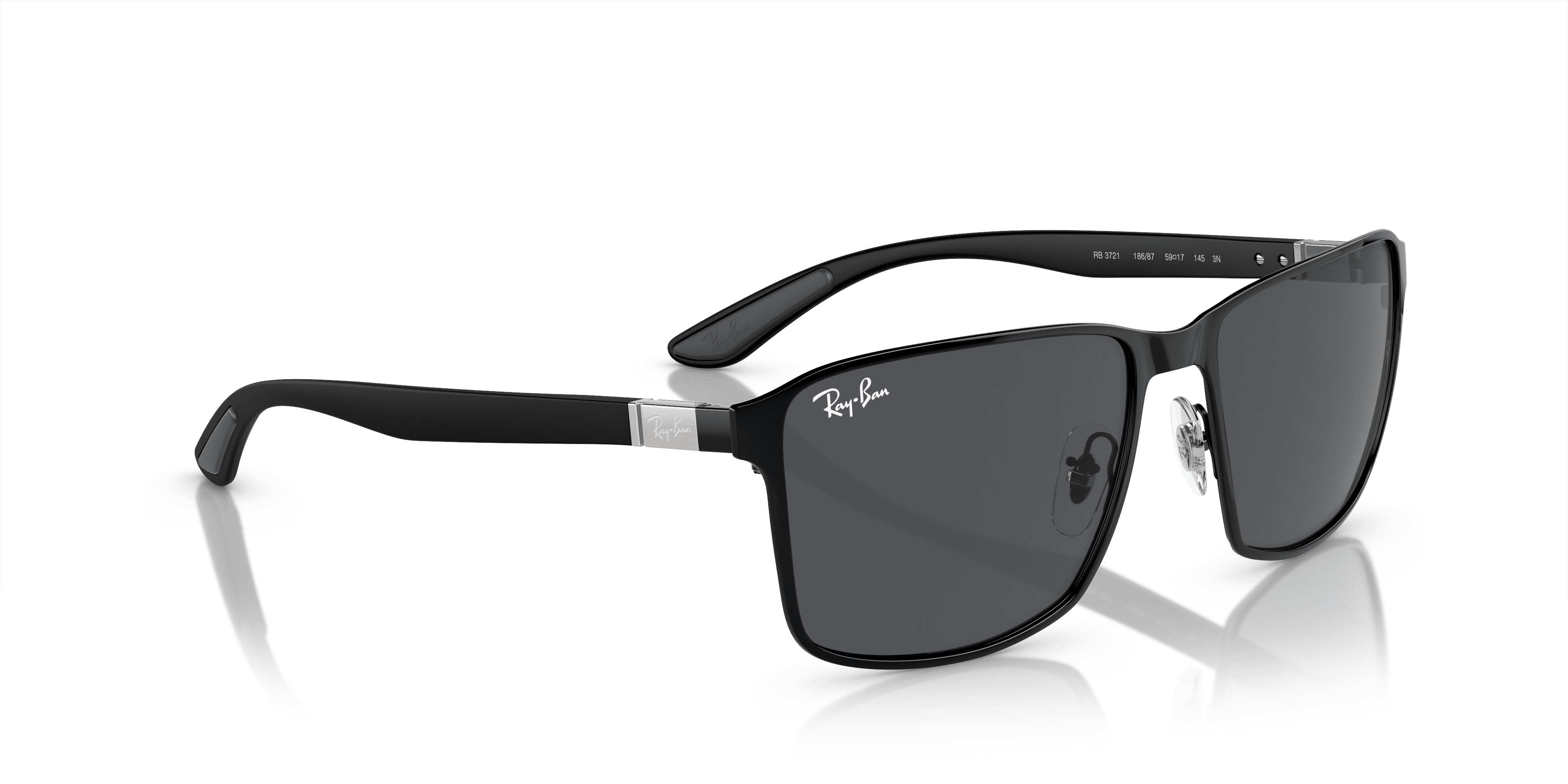 Ray-Ban Metal Frame Sunglasses for Men and Women, Polished Black with Dark Grey Lenses, Size 59