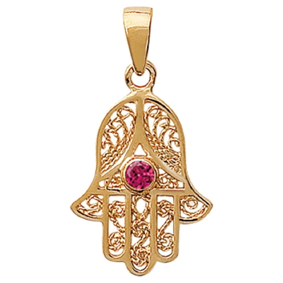 Mystigrey Hamsa 18K Gold Plated Pendant for Women Red