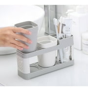 INTBUYING Toothbrush Toothpaste Stand Holder with 2 Cups Bathroom Storage Organizer Plastic White