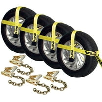 VULCAN Car Tie Down - Adjustable Loop - Chain Ratchet - 4 Pack - Classic Yellow - 3300 Lbs SWL