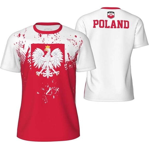 Poland Flag Grain T-Shirt for Running Soccer Tennis Fitness Sports Jerseys Shirts