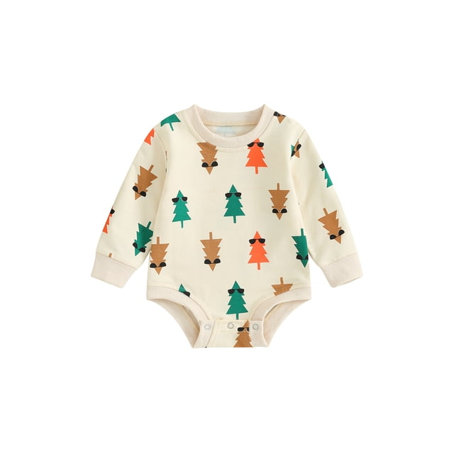 ZAXARRA Barboteuse pour Bébé Fille Manches Longues Justaucorps Imprimé Arbre de Noël Col Rond Combinaison Vêtements d'Automne