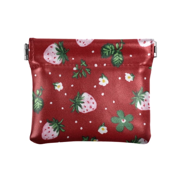 PU Leather Coin Purse Wallet Compact Water-Resistant Card Cases Money Organizers Cute Pink Strawberry Pattern