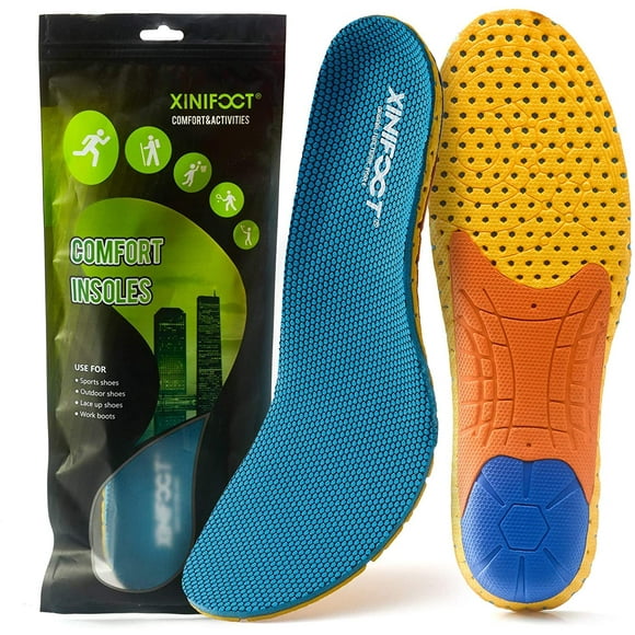 XINIFOOT 2 Paires Semelles Professionnelles pour Fasciite Plantaire Semelles de Course Semelles à Haute Élasticité Inserts d'Amorti pour le Soulagement des Pieds, Absorption des Chocs Semelles de Sport Respirantes pour Hommes