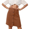 thumbnail image 3 of JTieacloth Corduroy Skirt High Waisted Button Down Mini A Line Fall Winter Short Skirt With Pockets Casual Stretch Comfort Fit,Skirt for Women(Brown), 3 of 6
