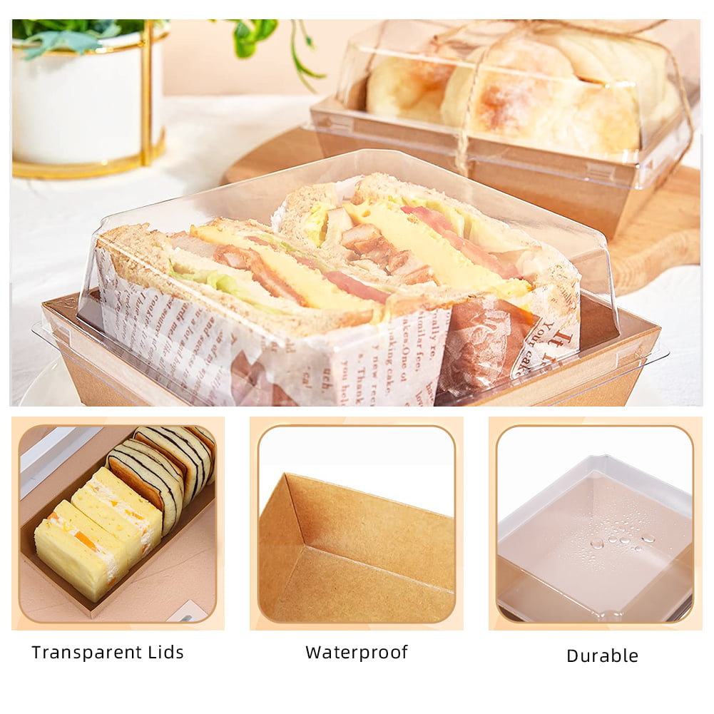 50 Pack 45oz Plastic Disposable Square Cake Boxes To Go Food Containers  with Transparent Secure Lids for Desserts Sandwich Strawberries Cookies  Cake