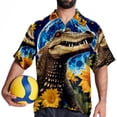 thumbnail image 4 of Crocodile Starry Sky Sunflower Men's Casual Printed Poplin Short Sleeve Button Down Beach Shirt with Spread Collar Top, 4 of 6