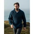 thumbnail image 2 of SAOL Aran Shawl Collar Cardigan Sweater 100% Premium Merino Wool Irish Cable Knitted Fisherman Pullover Made in Ireland | Blue, 2 of 5
