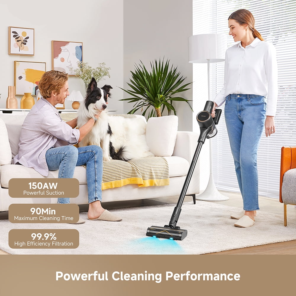 Dreame CleanX W15 Cordless Stick Vacuum, 150AW Strong Suction, Celeste LED Illumination, Anti-Tangle, Hard Floor & Carpet Cleaning, 90 Min Battery Life, LED Screen, 3.75 lb, Versatile Attachments