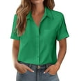 thumbnail image 6 of Breezora Womens V Neck Short Sleeve Blouse Relaxed Fit Casual Work Shirt Breathable Comfortable Summer Office Tops XS Size Green, 6 of 9