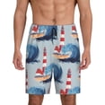 thumbnail image 3 of Lsque Beacon In The Huge Waves Of The Surf Mens Sleep Pajama Shorts,Short Pajama Pants, Cotton Ultra-Soft Knit-Medium, 3 of 9