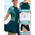 thumbnail image 2 of FEOYA Womens One Piece Rash Guard Swimsuit Short Sleeve Zip Front Swimdress Athletic Bathing Suit Ladies Modest Swimskirt Beach Summer Beachwear Poolwear Built-in Shorts Bra L, 2 of 6